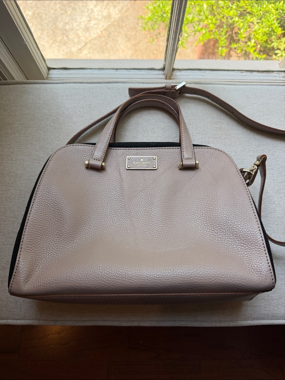 kate spade pebble leather satchel in taupe
